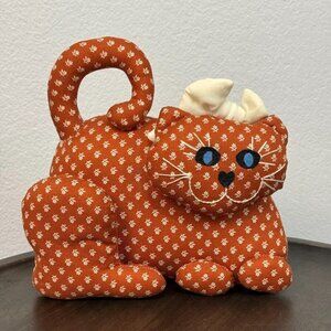 Vintage Handmade Plush Calico Kitty Cat Stuffed Animal Orange Floral Print